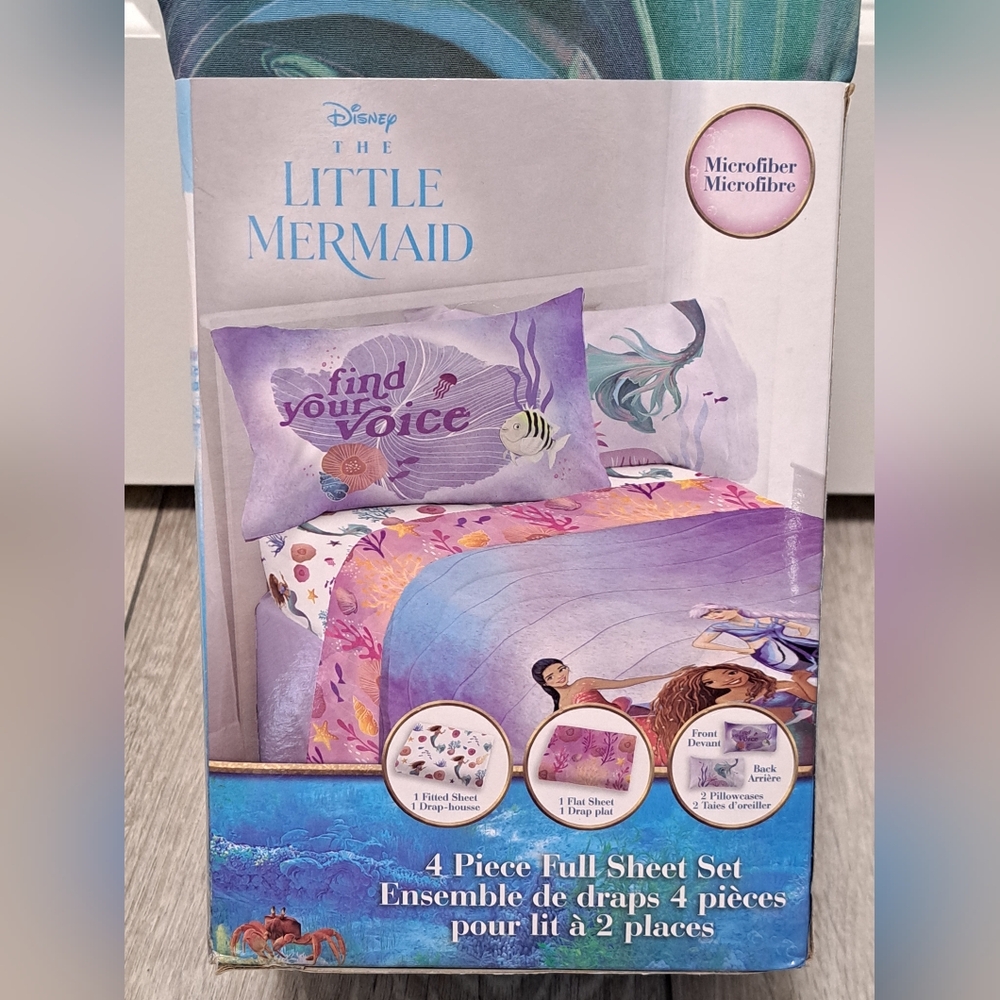 Disney Little Mermaid Find Your Voice 4piece Full Sheet Set - Purple and Pink